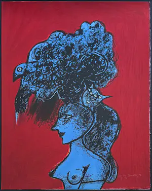 Corneille - "Femme, chat et oiseau" - Groot - Imposant ingelijst (nieuw). kopen? Bied vanaf 670!