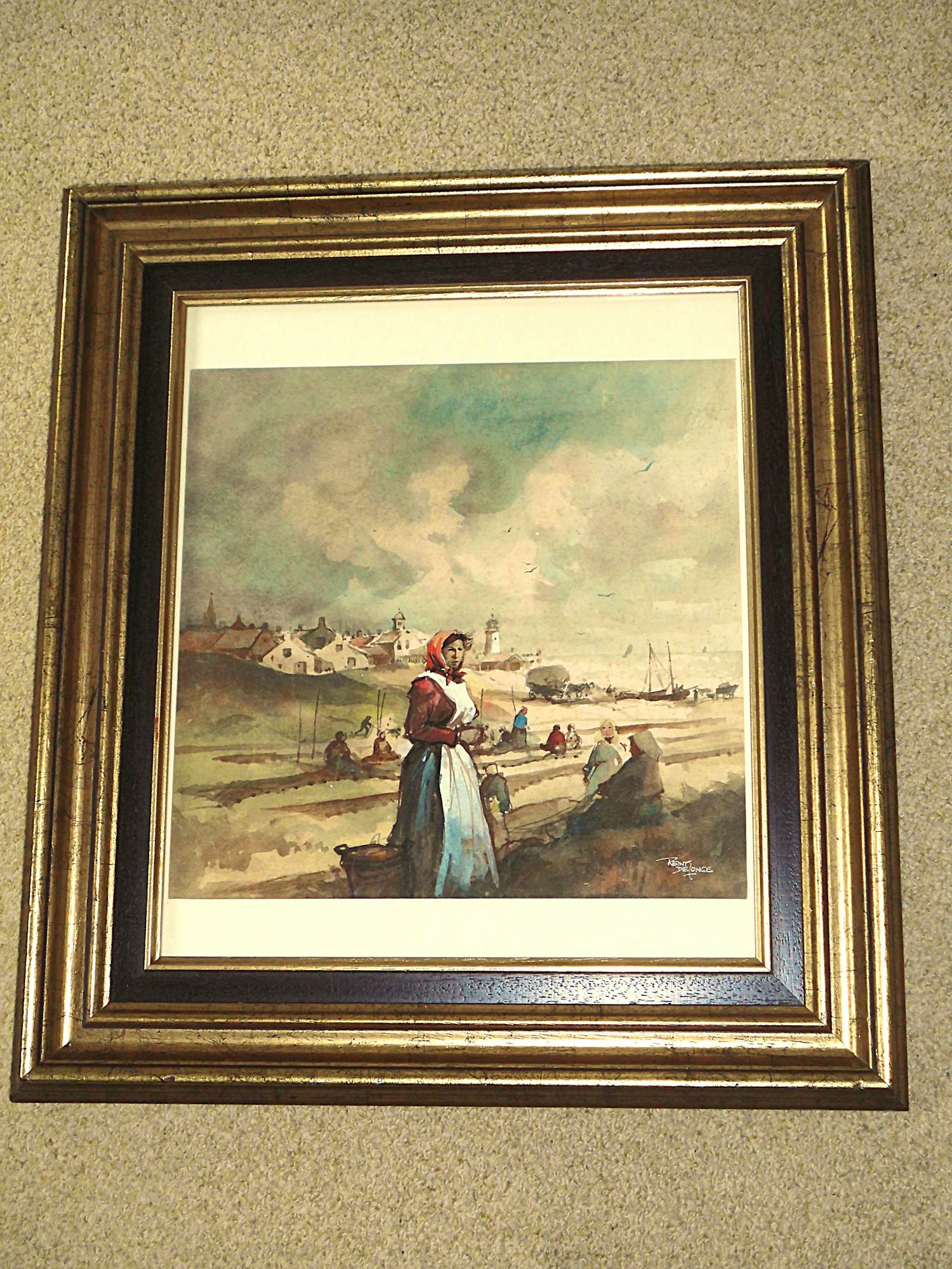 Reint de Jonge - Aquarel - Vissersdorp in de Branding kopen? Bied vanaf 125!