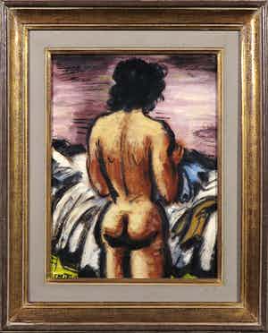 Frans Masereel - Olieverf op paneel, Nu de dos - Ingelijst verkocht voor € 1100!