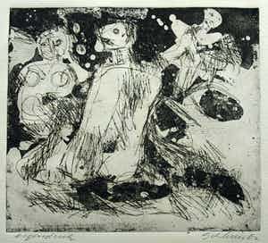 Jan Sierhuis - Ingelijste ets , Familie aan het strand - 1962 verkocht voor € 50!