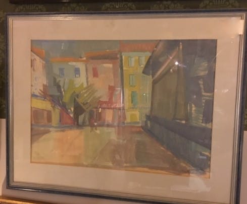 Frans Hollaardt - gouache, straat met mensen kopen? Bied vanaf 95!
