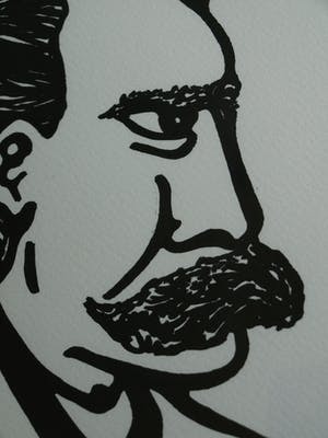 Pieter Zandvliet - Inkttekening , “Man met snor” – gesigneerd en ingelijst - 2013 kopen? Bied vanaf 35!