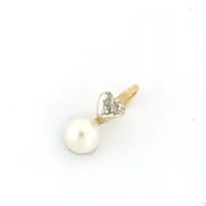 14k bicolour gouden hanger met parel en single cut geslepen diamant kopen? Bied vanaf 40!