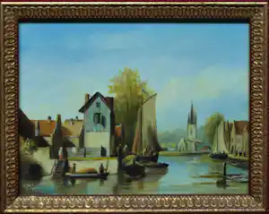Jens Joppe - Miniatuurschilderij “Dorpje” , olieverf op paneel - ingelijst – 7 x 9 cm. verkauft für € 80!