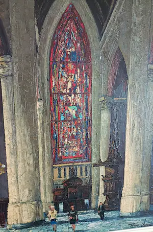 Niet of onleesbaar gesigneerd - Interieur kerk, zeer kleurrijk kopen? Bied vanaf 1!