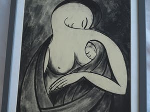 Niet of onleesbaar gesigneerd - Inkttekening , “Madonna met Kind” – ingelijst kopen? Bied vanaf 10!