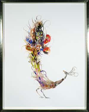 Marc Mulders - Aquarel en collage, Pauw en Maria - Ingelijst verkocht voor € 2000!