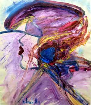 Helene Hill - Kiss, 1991 - Acrylverf op papier verkocht voor € 30!