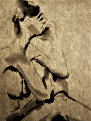 Niet of onleesbaar gesigneerd - Grote Chinees of Japanse Sepia (Inkt) "vrouwelijk naakt" gesigneerd kopen? Bied vanaf 1!
