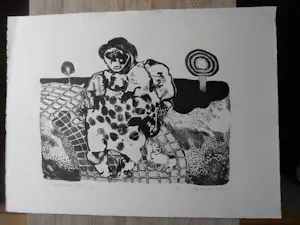 Henri de Haas - Litho, Vrouw met hond V. kopen? Bied vanaf 30!