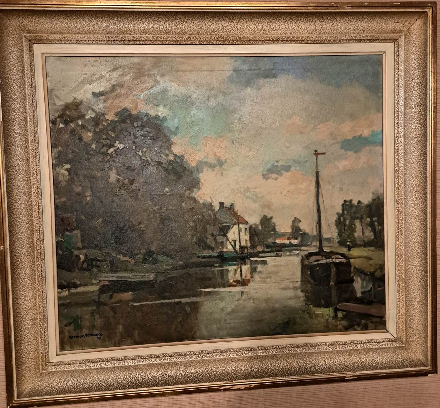 Herman Verbaere - Water met schip en dorpsgezicht kopen? Bied vanaf 150!