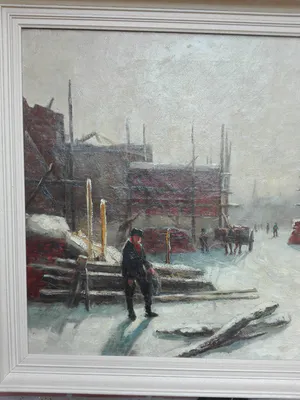 Robert Ives Browne - Bouwplaats in de winter - ca 1900 kopen? Bied vanaf 155!