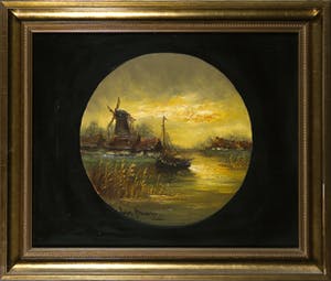 Peter Brouwer - Olieverf op paneel, Landschap met molen - Ingelijst kopen? Bied vanaf 1!