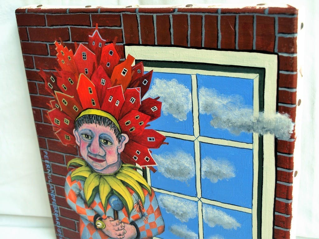 Peer Mijland - Olieverf op doek, De makelaar in Huizen – gesigneerd – 1999  kopen? Bied vanaf 100!