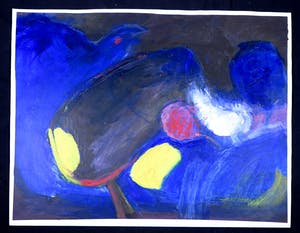 Franscz Witte - Acryl op papier, Blauw met geel kopen? Bied vanaf 1!