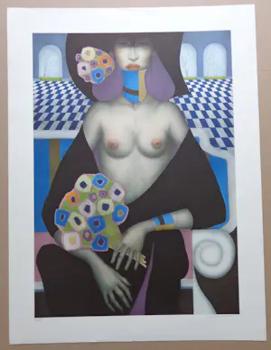 Jef van Tuerenhout - HALFNAAKTE VROUW / KLEURZEEFDRUK / 80x60cm / SIG kopen? Bied vanaf 90!