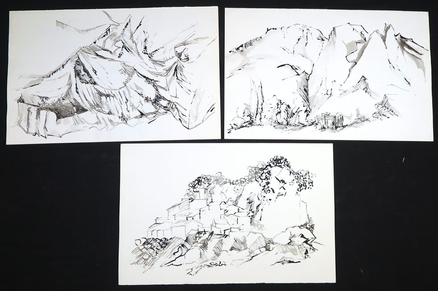 Joe Wols - Lot van drie inkttekeningen, Landschappen kopen? Bied vanaf 1!