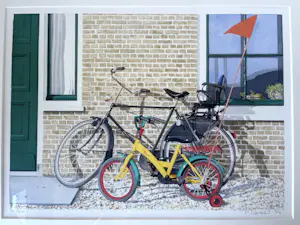 Peter Dumas - Fietsen tegen de muur - Zeefdruk, Ingelijst kopen? Bied vanaf 55!