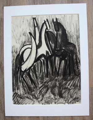 Gerrit Benner - gouache: paarden kopen? Bied vanaf 2950!
