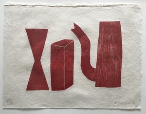 Klaas Gubbels - houtdruk 'Rode kan met object en diabolo’ - 2005. kopen? Bied vanaf 350!