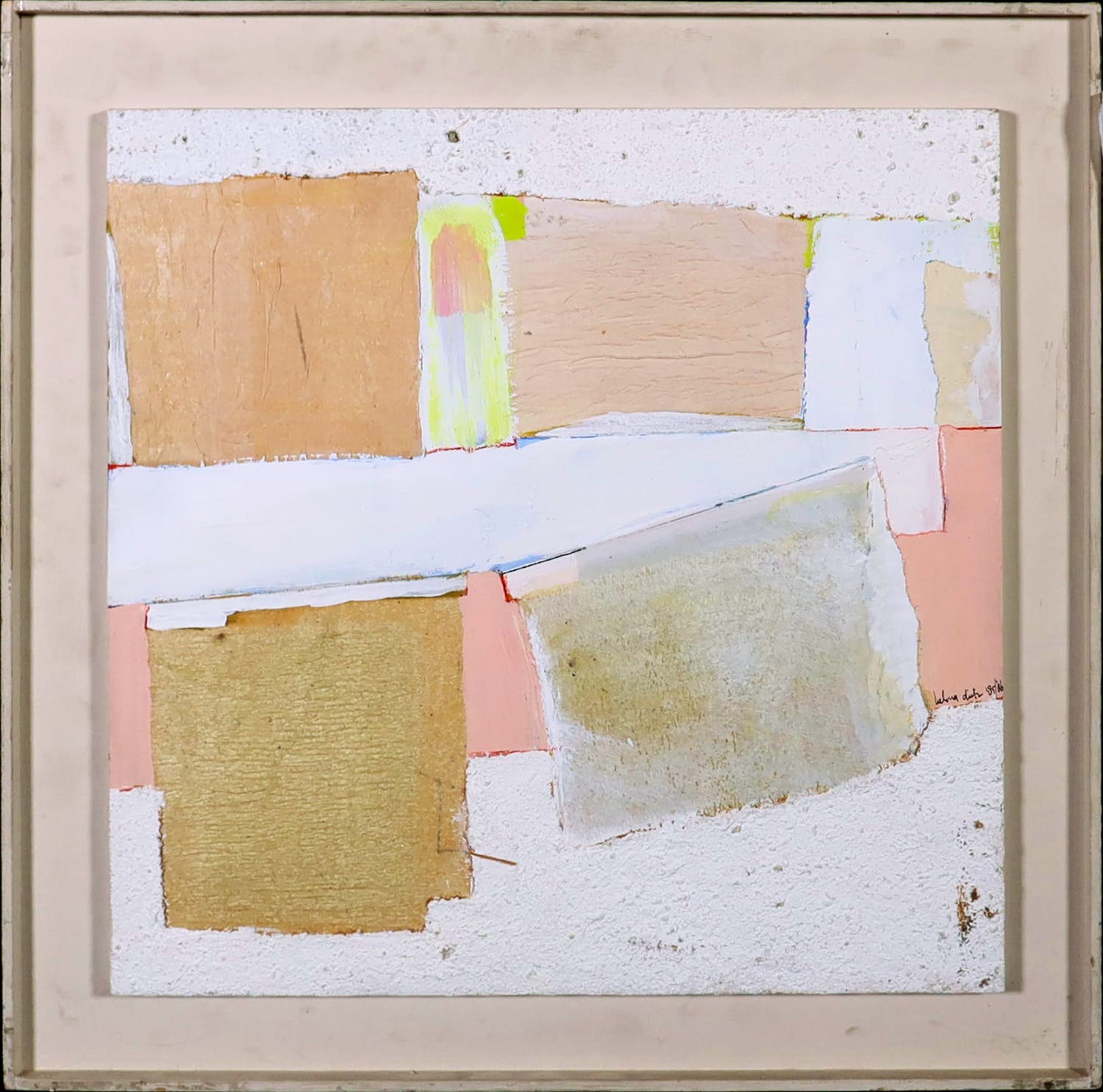 Helma Dietz - Collage op paneel, Abstracte compositie in wit en bruin - Ingelijst kopen? Bied vanaf 50!