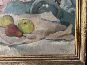 Theo J. Scheer - stilleven met fruit en kan (in pasteltinten) kopen? Bied vanaf 85!