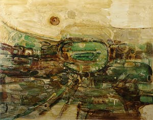 Jack Harden - Gemengde techniek op board, Psychosomatisch landschap - Ingelijst kopen? Bied vanaf 50!