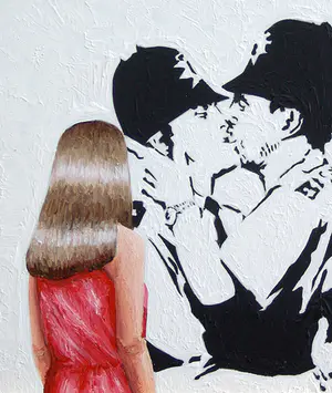Gerard Boersma - Romeo's (Vrouw kijkend naar schilderij van Banksy) kopen? Bied vanaf 75!