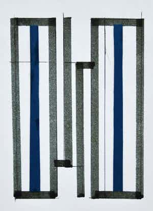 Siep van den Berg - #CONSTRUCTIVISTISCHE COMPOSITIE met collage in blauw # 1990, mint verkocht voor € 45!
