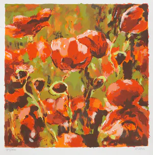 Henri Hess - Zeefdruk, Klaprozen kopen? Bied vanaf 1!