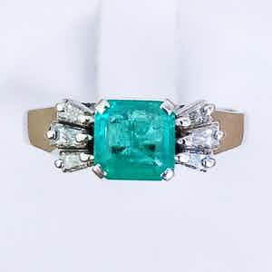 Platinum - Ring - 0.92 ct Emerald - Diamond verkocht voor € 550!