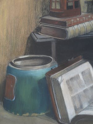 Henriette Breedveld - Pastel, “Stilleven met boeken” – ingelijst & gesigneerd - 1900 kopen? Bied vanaf 10!