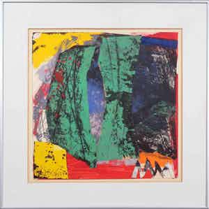 Bep Toscani - Gemengde techniek op papier, Z.T. Abstracte collage - Ingelijst verkocht voor € 35!