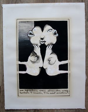 Ans Wortel - Gouache: we spreken van elkander weg, herken 't maar, 't is niet anders - 1967 kopen? Bied vanaf 199!