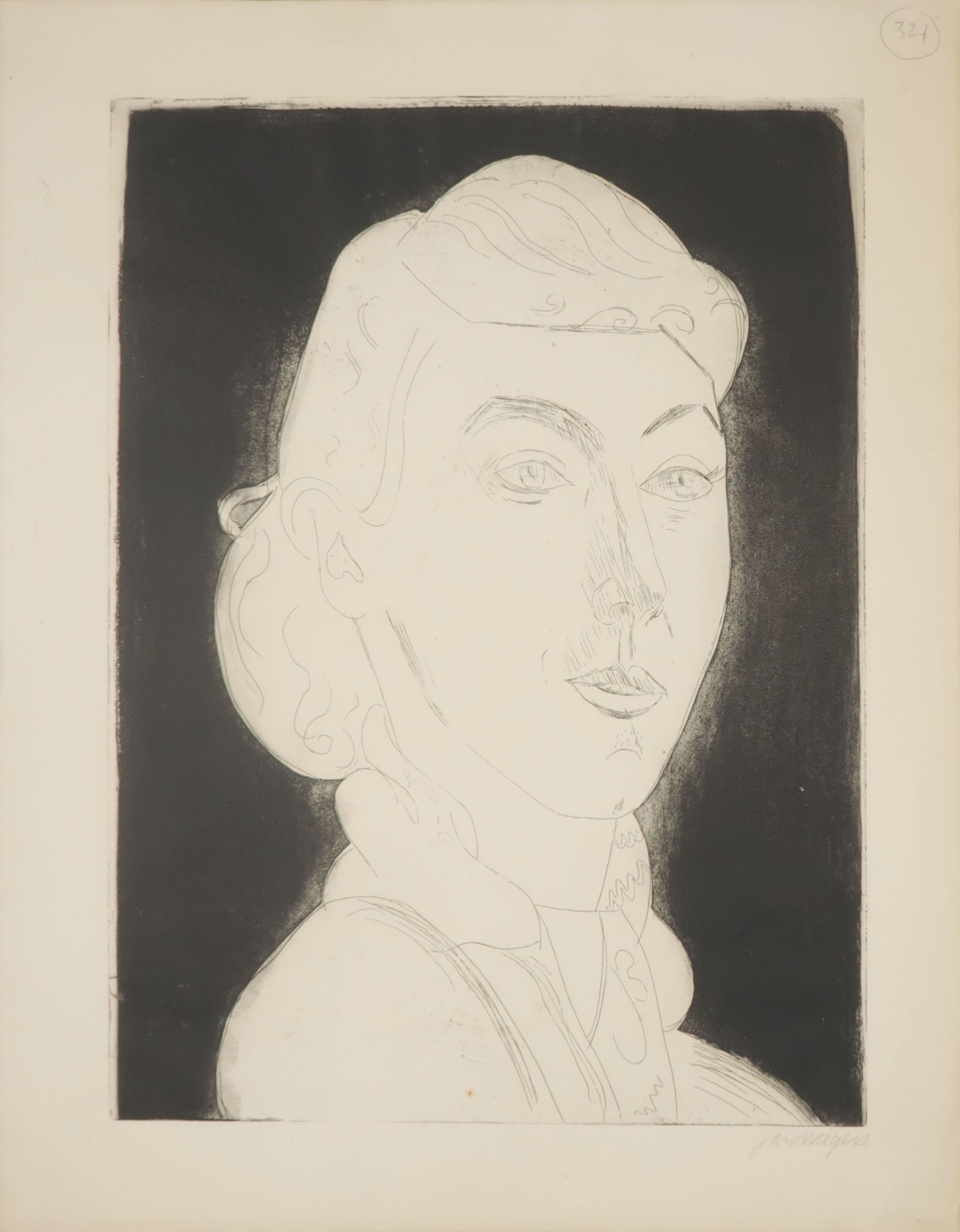 Jan Wiegers - Ets met houtskool, Portret van een dame verkocht voor € 75!