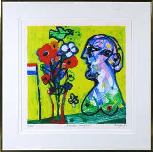Hans Truijen - Zeefdruk, Bloemen voor Gea - Ingelijst verkocht voor € 50!
