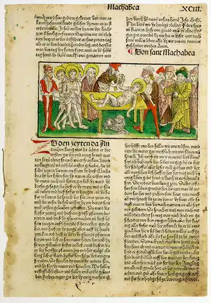 Anton Koberger - Wiegedruk en houtsnede, Blad uit de Legenda aurea, 'Machabea' verkauft für € 45!