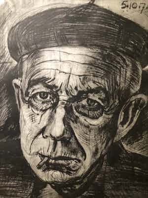 Hans van Efferen - Mannenkop - Houtsnede, Ingelijst verkocht voor € 60!