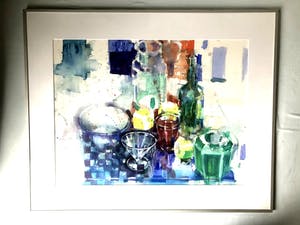 Anthonie Mandos - Stilleven met geblokte doek - Aquarel kopen? Bied vanaf 160!