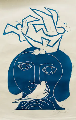 Libbe Venema - Vrouw met Vogels ( vintage linosnede) kaufen? Bieten Sie von 65!