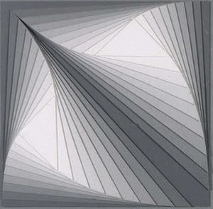 Niet of onleesbaar gesigneerd - Reliëf van hout en grijsboard, Abstract reliëf van driehoeken in grijstinten kopen? Bied vanaf 10!