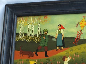 Renate Koblinger-Drobar - Achterglasschildering , De Vlieger – gesigneerd & ingelijst – ca 1980 kopen? Bied vanaf 40!