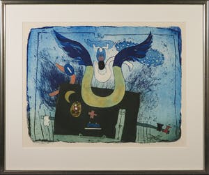 Michel van Overbeeke - Kleurenets met bladgoud, Blue wing - Ingelijst kopen? Bied vanaf 70!