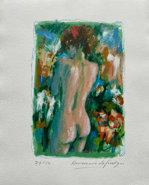 Annemarie de Groot - Cassette 4 verschillende zeefdrukken - Naakt in de tuin kopen? Bied vanaf 50!