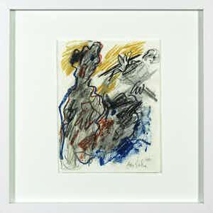 Jan Sierhuis - Krijttekening, Voorstelling met figuren verkocht voor € 1!