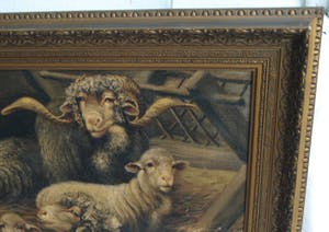 Béla Harmann - Olieverf op doek, “Schapen” – ingelijst – ca 1875-1899 - Groot kopen? Bied vanaf 1!