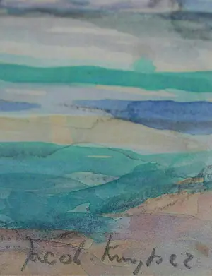 Jacob Kuijper - dorpsgezicht met een vrouw op het land - aquarel kopen? Bied vanaf 75!