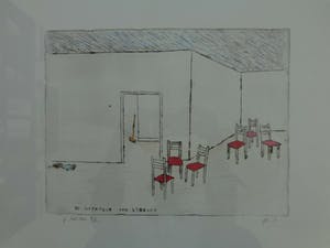 Pieter Holstein - STOELEN / ZW-W ETS + AQUAREL / 52x68cm / KADER / SIG kopen? Bied vanaf 145!