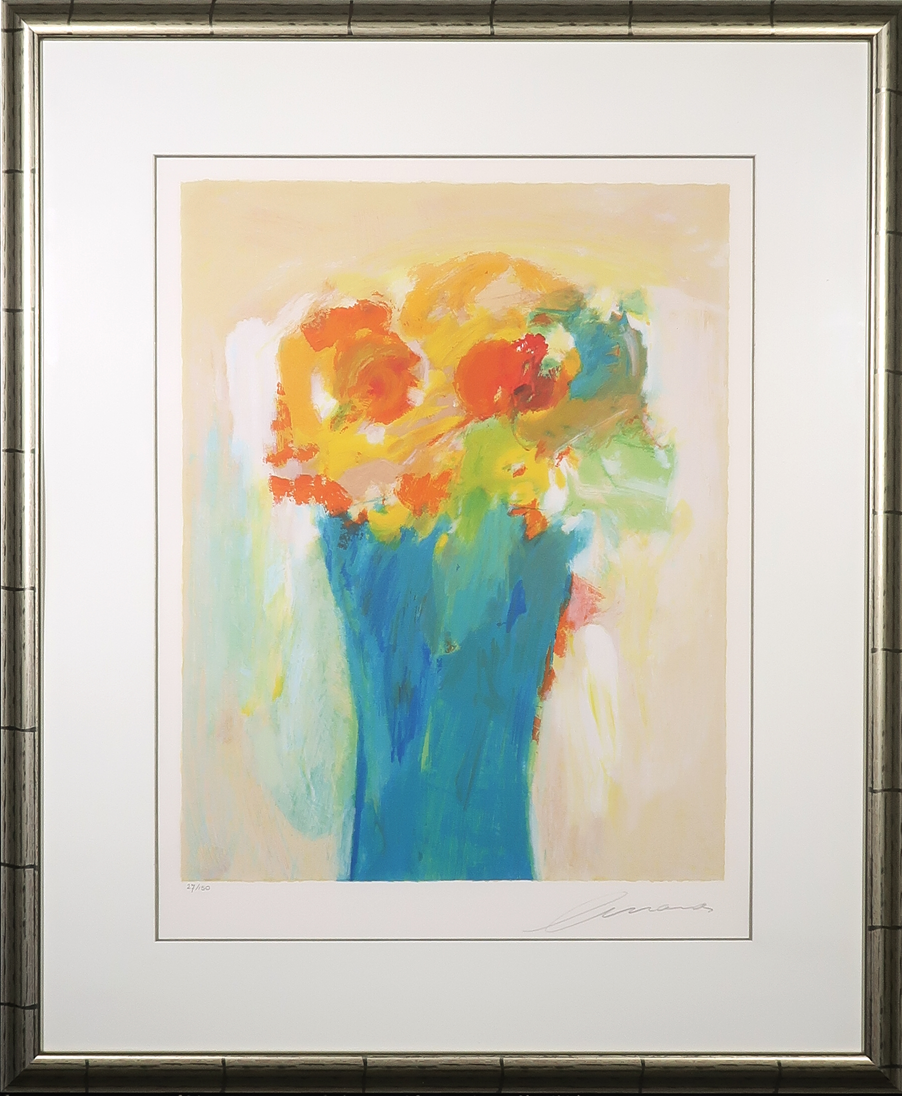 Eugene Brands - Zeefdruk, Blauwe vaas - Ingelijst verkocht voor € 250!