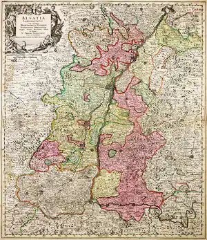 Matthäus Seutter - Handgekleurde gravure, Alsatia Landgraviatus cum utroque (...) verkauft für € 20!